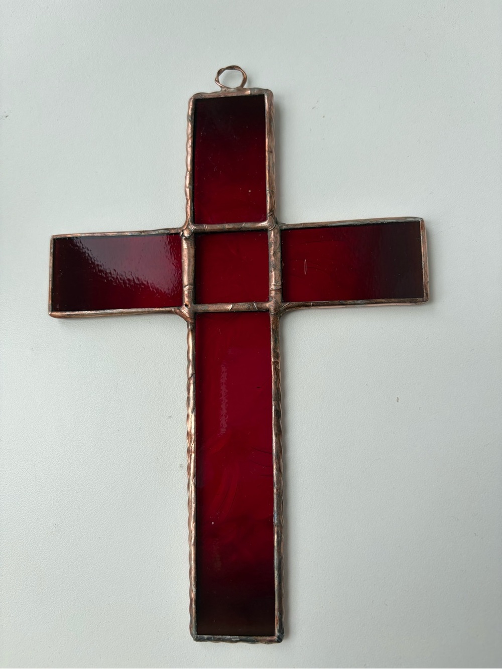 Handmade Stained Glass Cross Suncatcher Red Window Wall Hanging Decor 8" - 5.5"